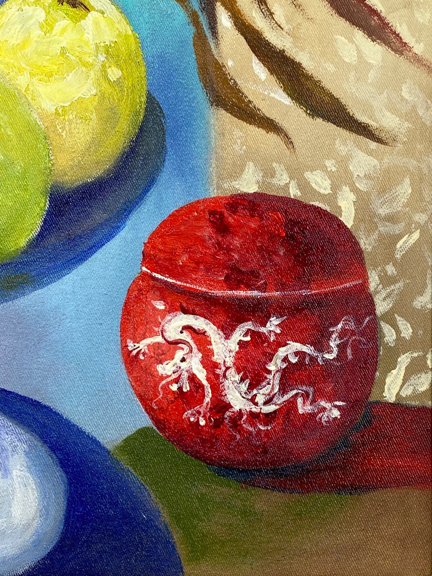 Farbenprächtiges Acrylgemälde "Stillleben" auf Leinwand von Hermann Muth (1930–2011)