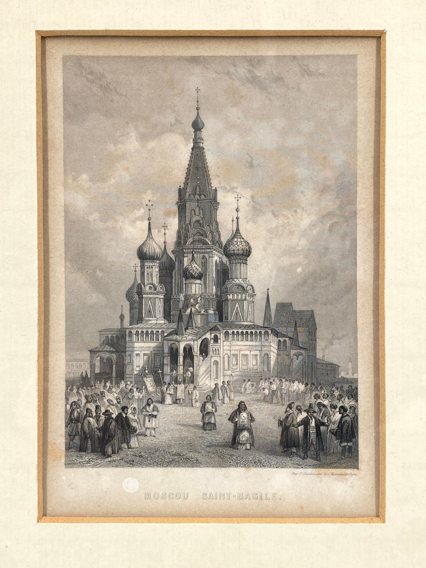 Stahlstich aus Frankreich von F. Chardon in historischem Holzrahmen der Biedermeierzeit
