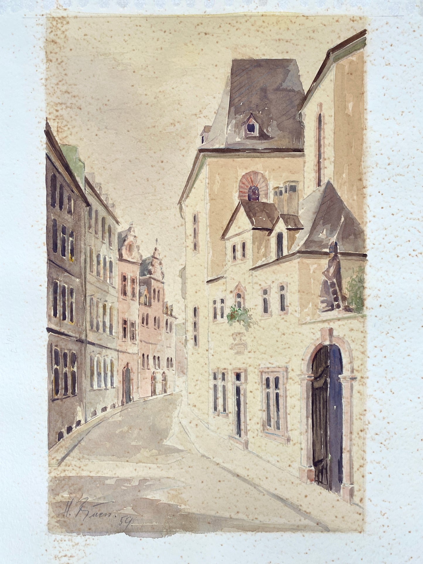 Mainz Emmeranstrasse - Aquarell, 60er Jahre