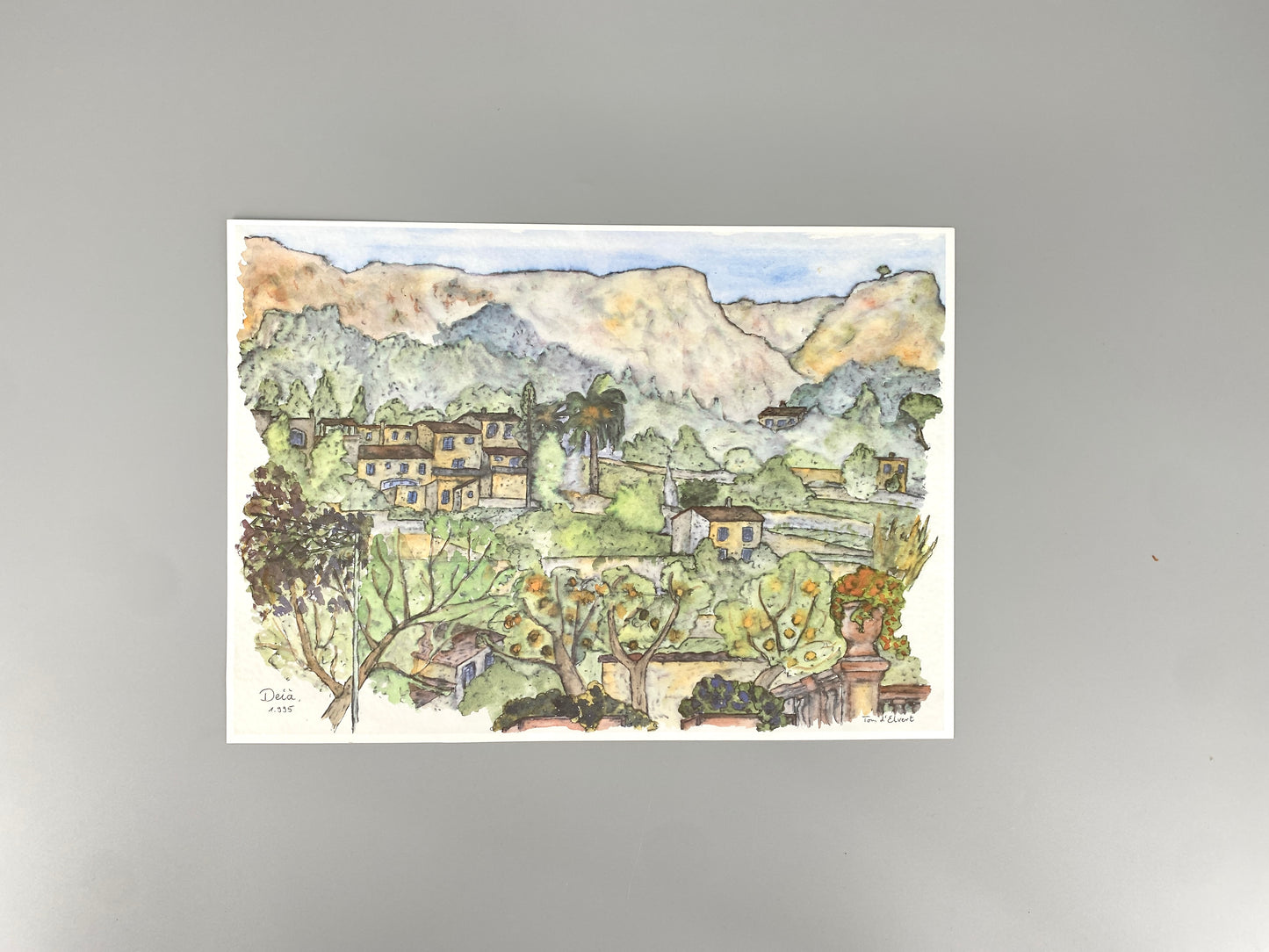 Deià, Mallorca. Offset-Druck eines Aquarells
