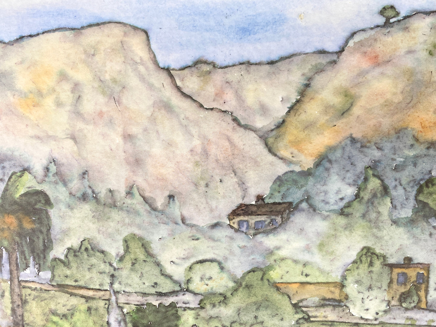 Deià, Mallorca. Offset-Druck eines Aquarells