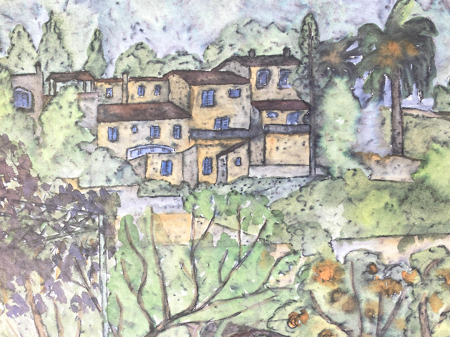 Deià, Mallorca. Offset-Druck eines Aquarells
