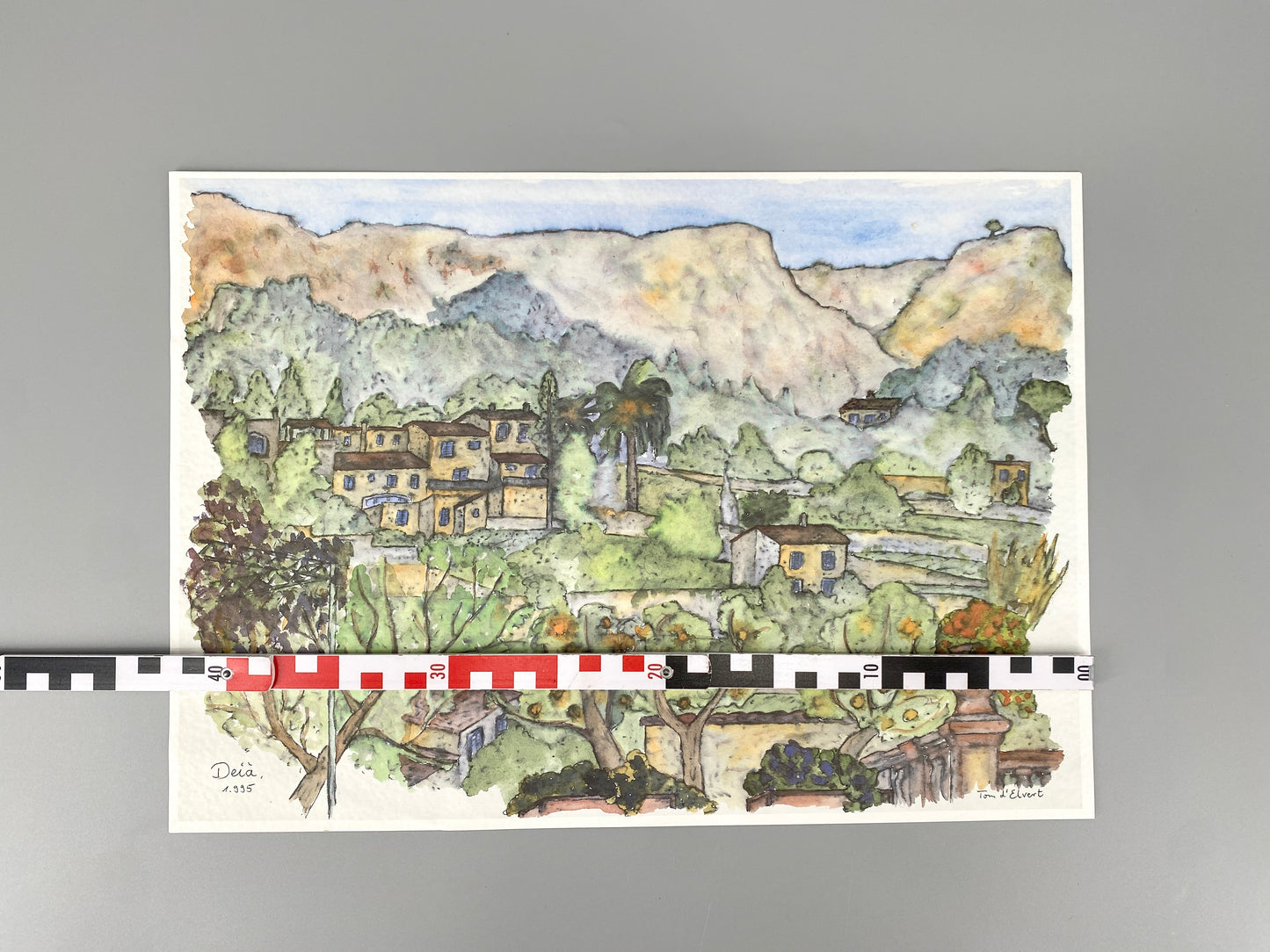 Deià, Mallorca. Offset-Druck eines Aquarells