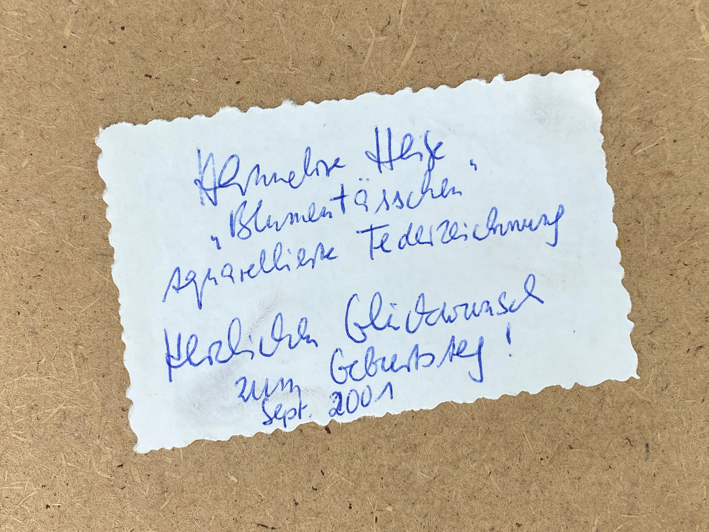 Gerahmtes Aquarellgemälde mit Tuschekonturen "Blumentässchen" von Hannelore Heise, 1996