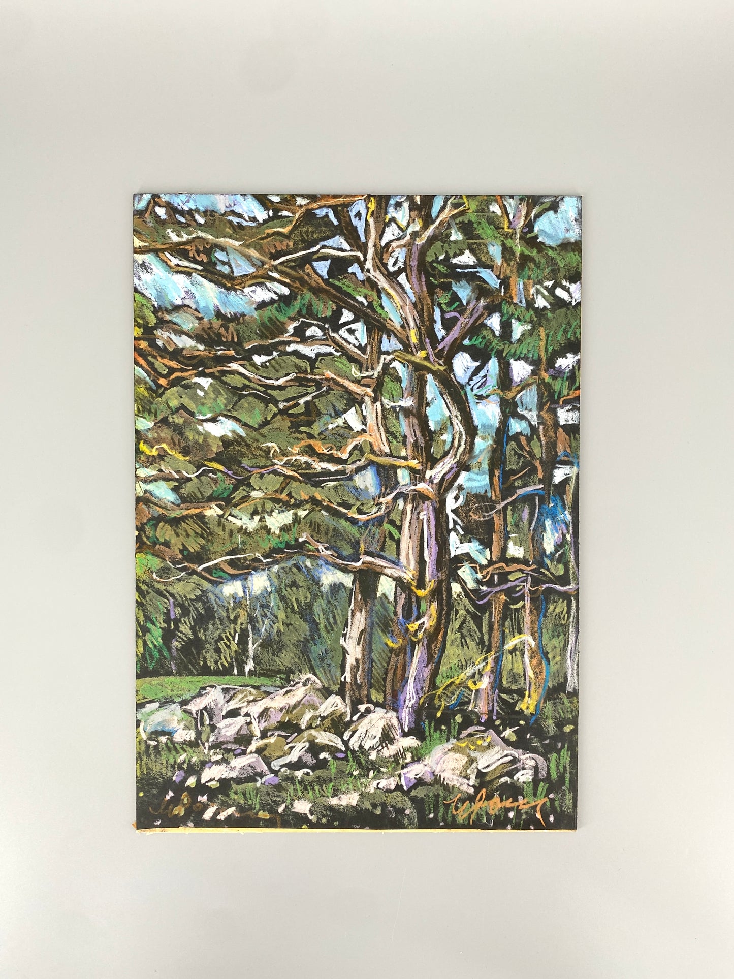 Surrealistische Wald-Szene. Pastellkreide-Gemälde