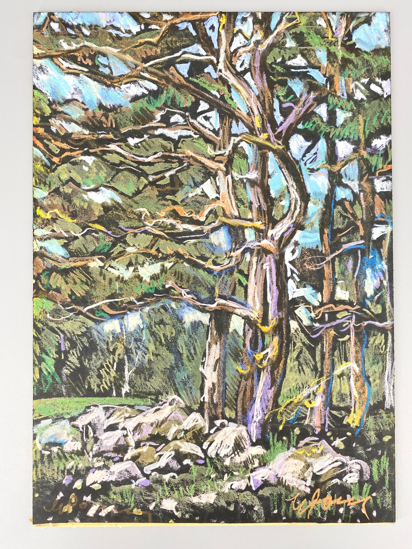 Surrealistische Wald-Szene. Pastellkreide-Gemälde