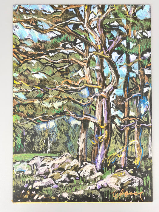Surrealistische Wald-Szene. Pastellkreide-Gemälde