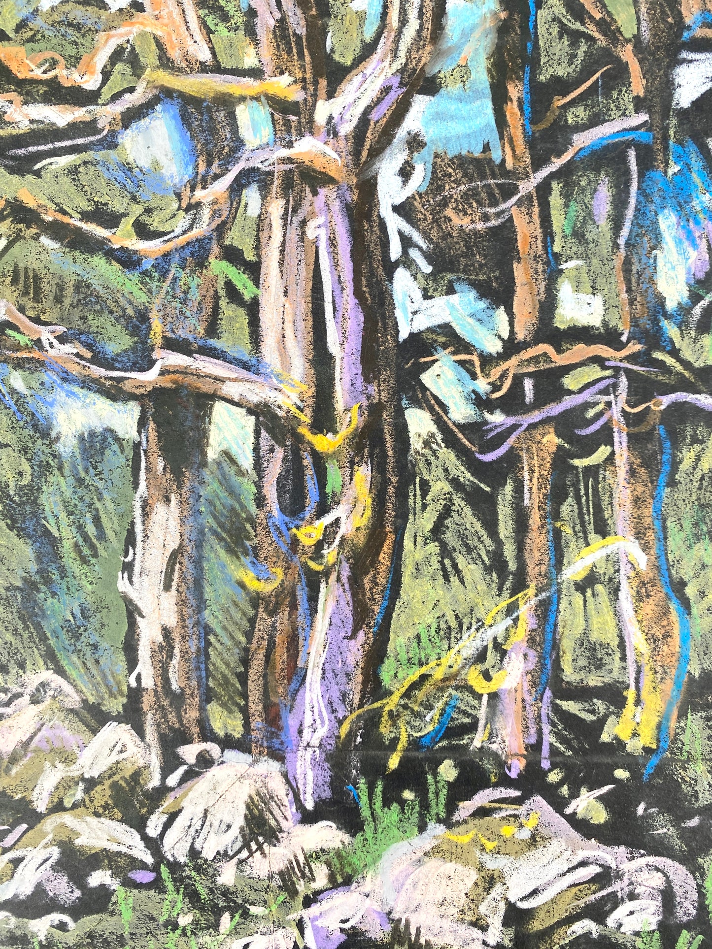Surrealistische Wald-Szene. Pastellkreide-Gemälde