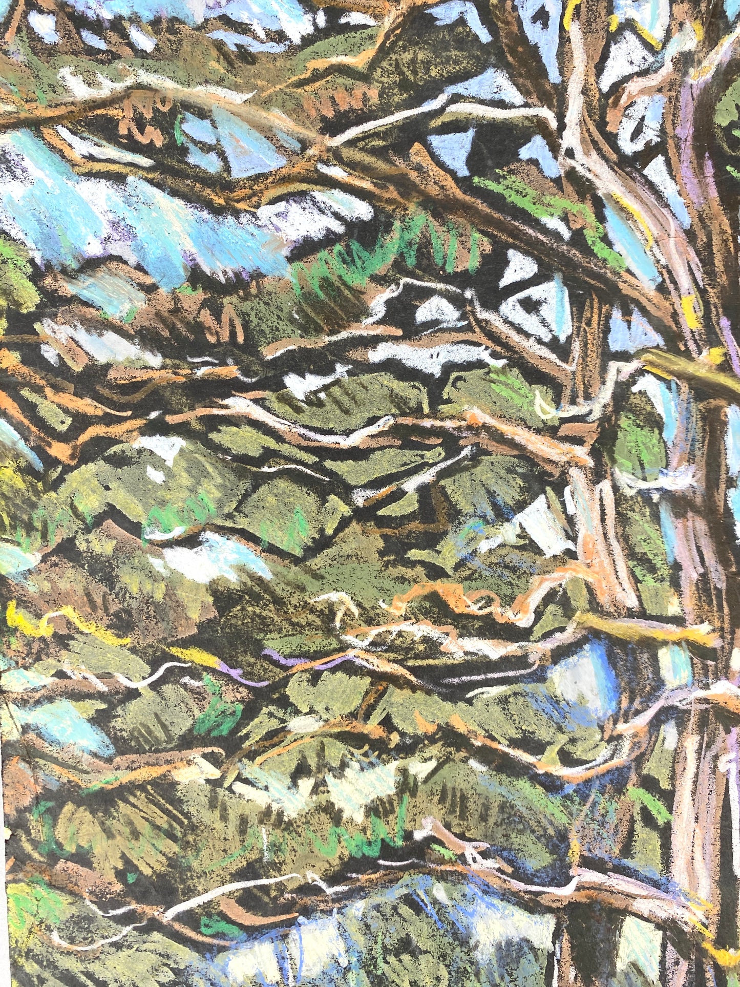 Surrealistische Wald-Szene. Pastellkreide-Gemälde