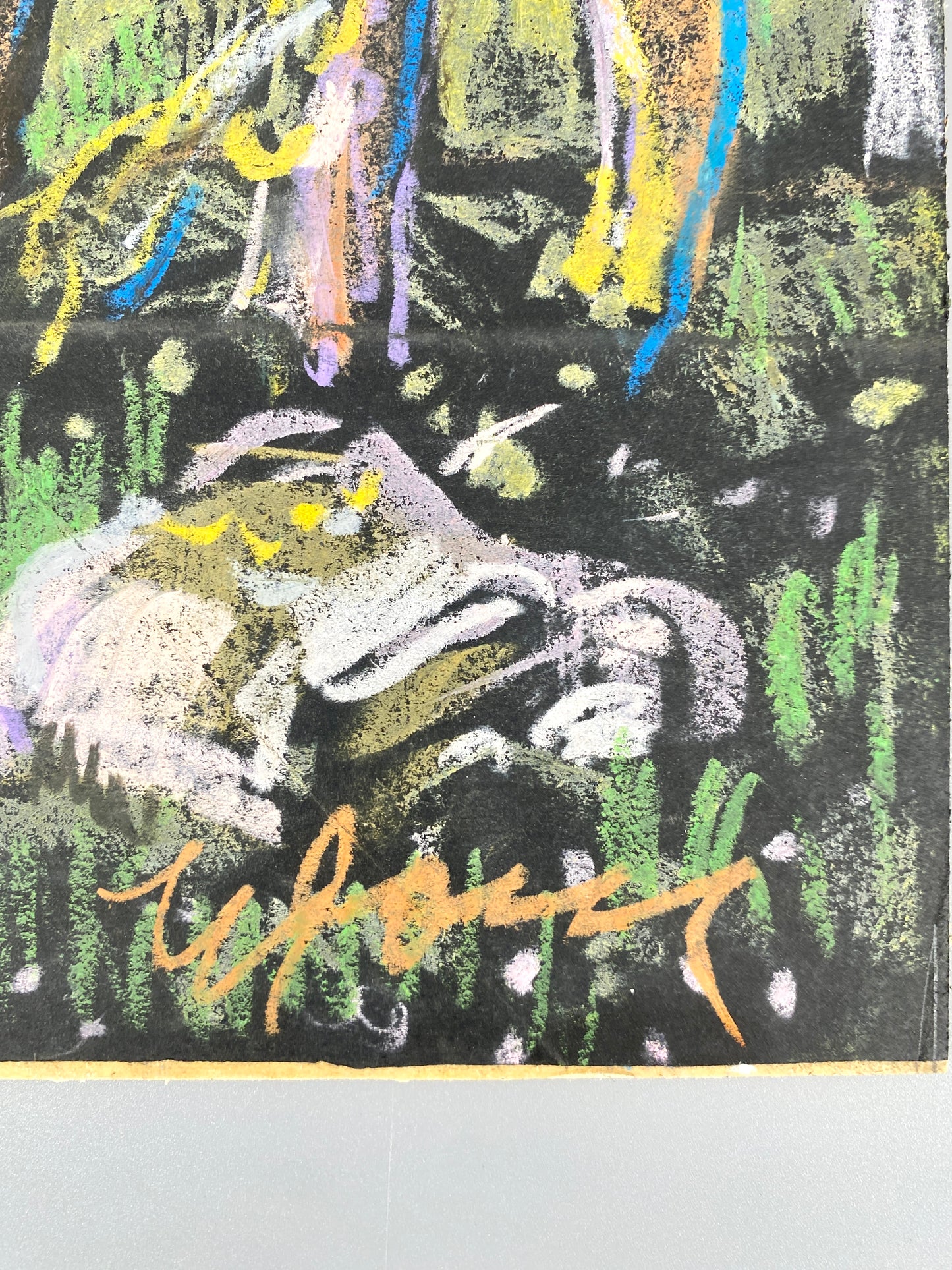Surrealistische Wald-Szene. Pastellkreide-Gemälde