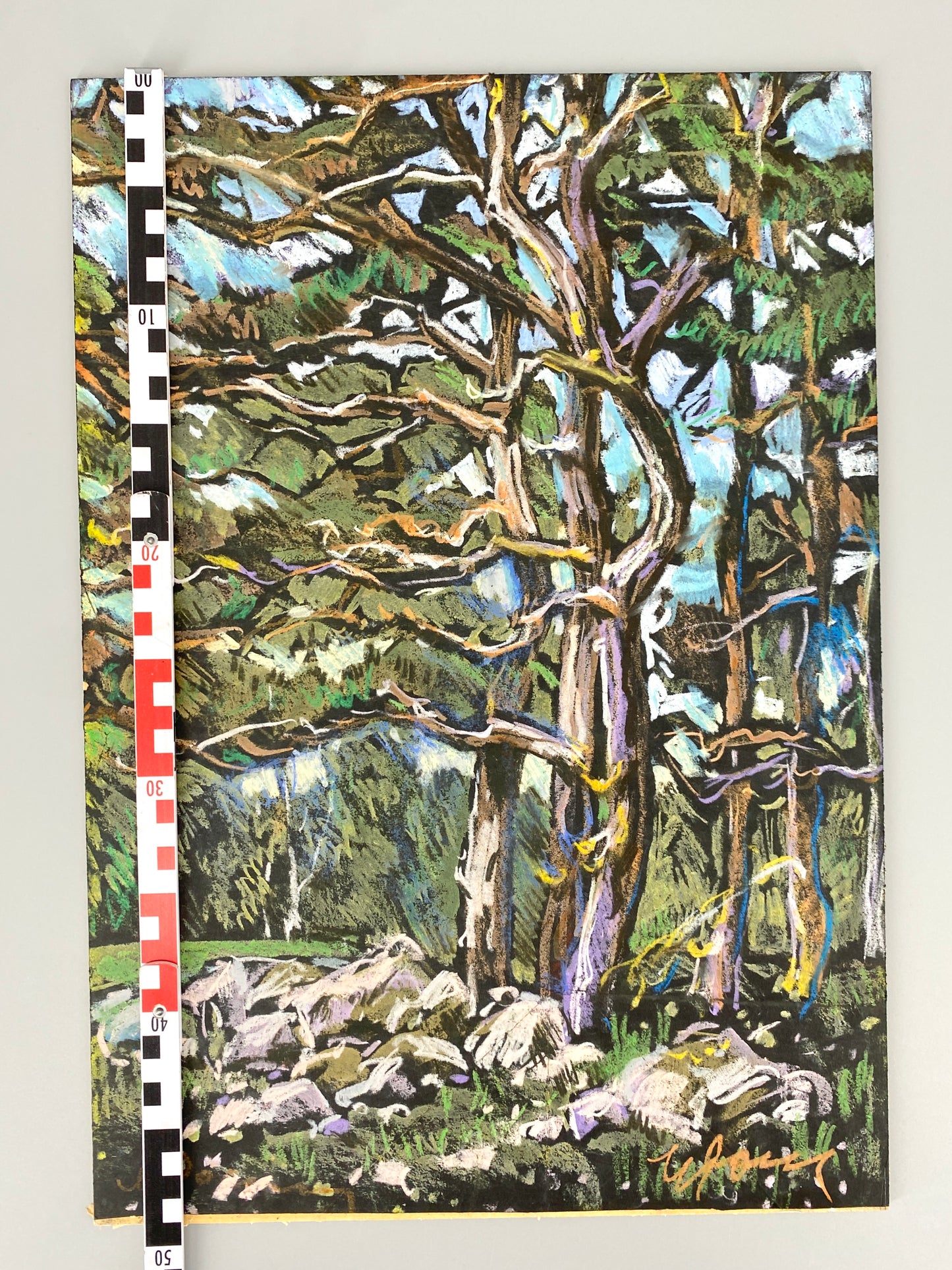 Surrealistische Wald-Szene. Pastellkreide-Gemälde