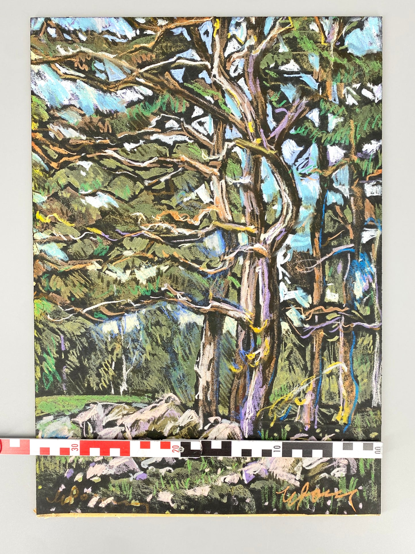 Surrealistische Wald-Szene. Pastellkreide-Gemälde