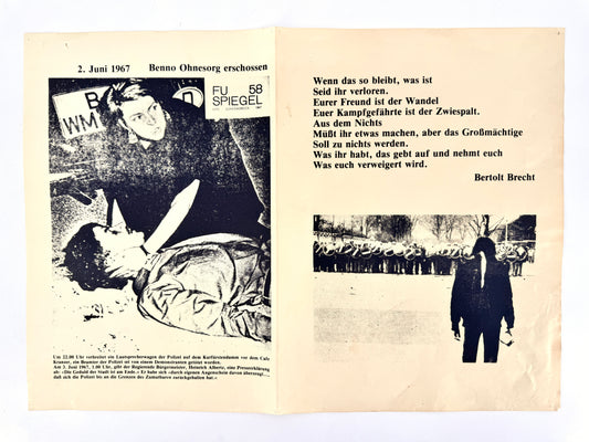 Poster, "Benno Ohnesorg erschossen", Gedicht von Berthold Brecht