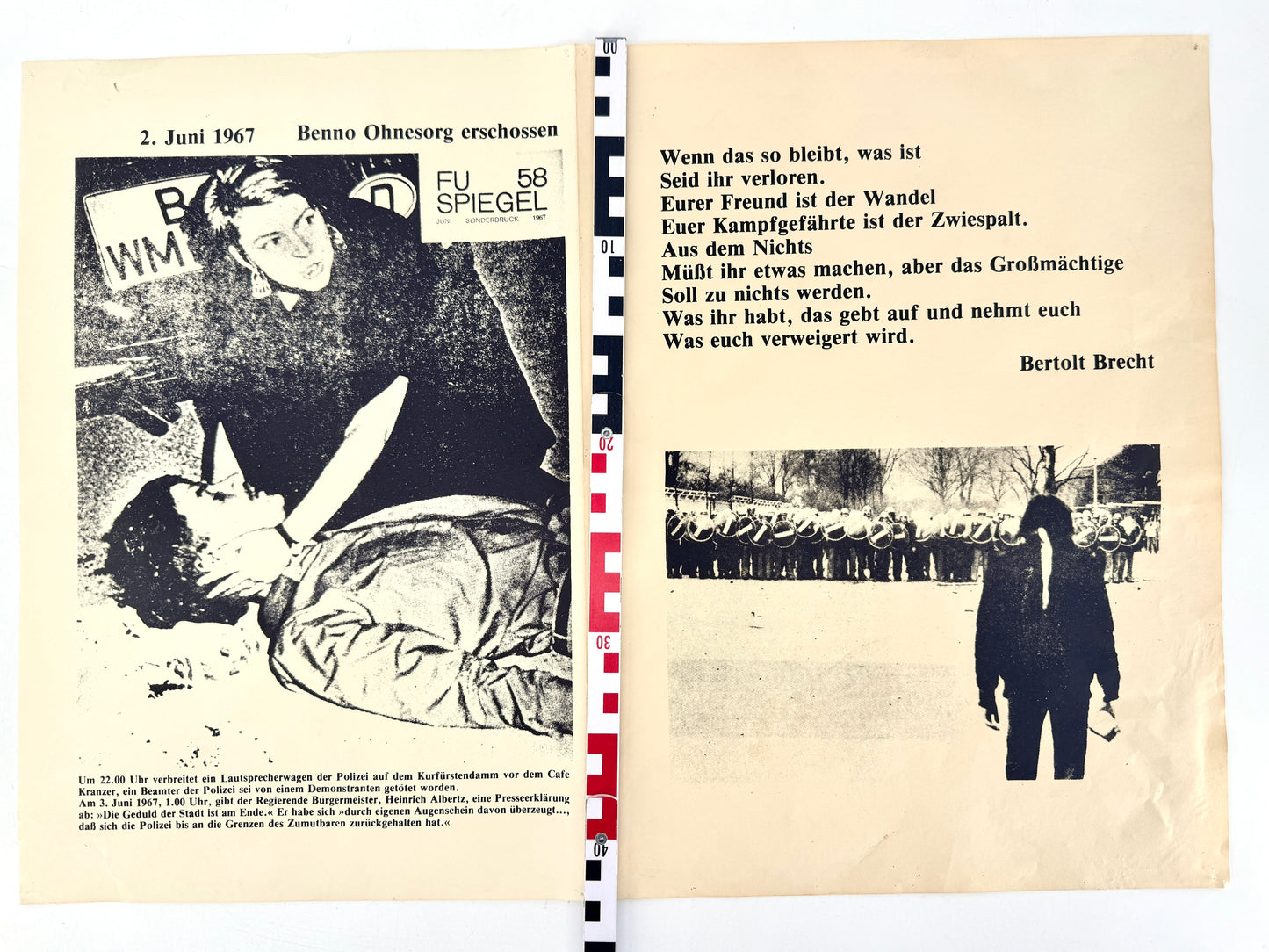 Poster, "Benno Ohnesorg erschossen", Gedicht von Berthold Brecht