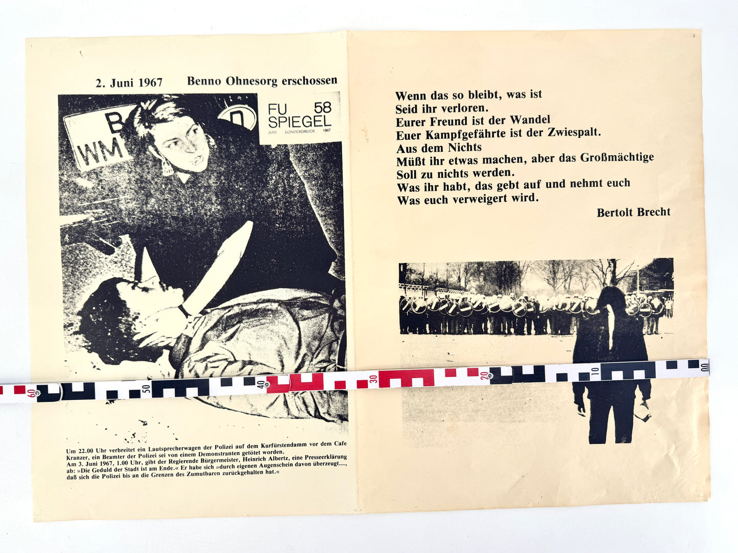 Poster, "Benno Ohnesorg erschossen", Gedicht von Berthold Brecht