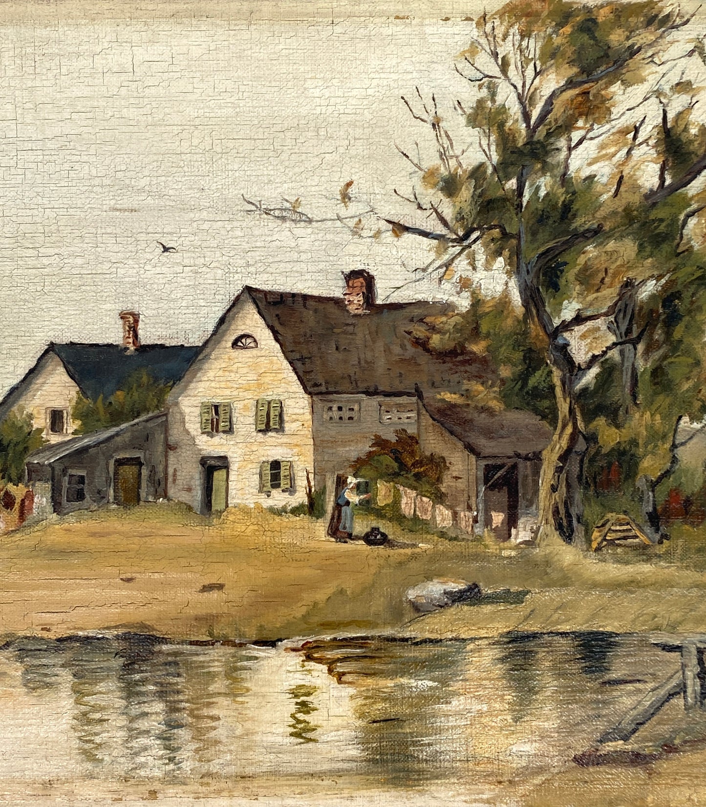 Antikes Öl-Genrebild auf Keilrahmen gezogen, Unikat