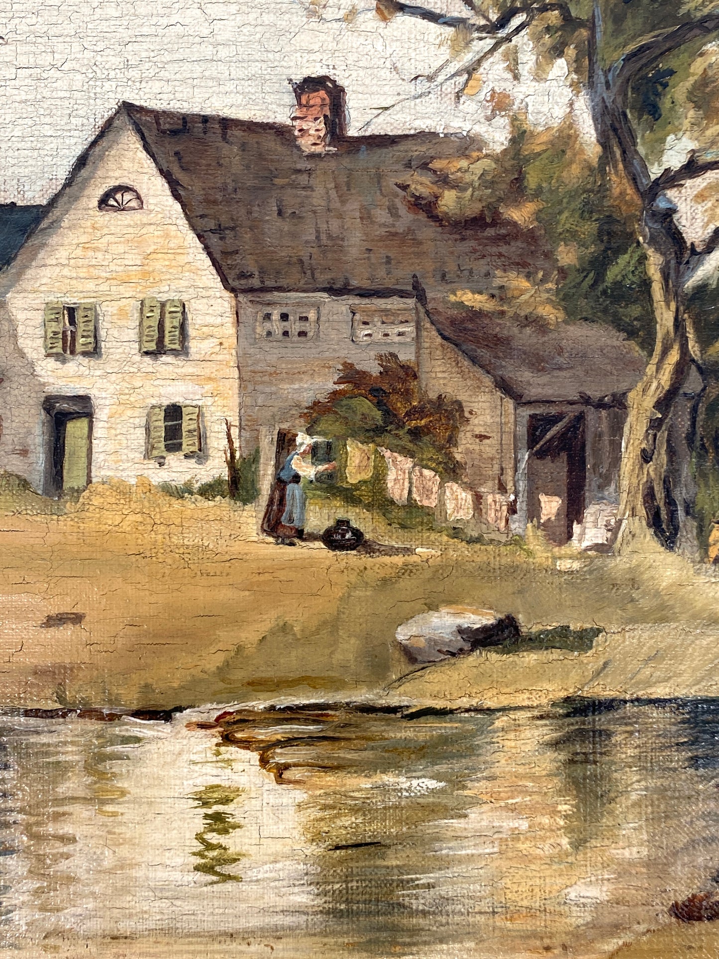 Antikes Öl-Genrebild auf Keilrahmen gezogen, Unikat