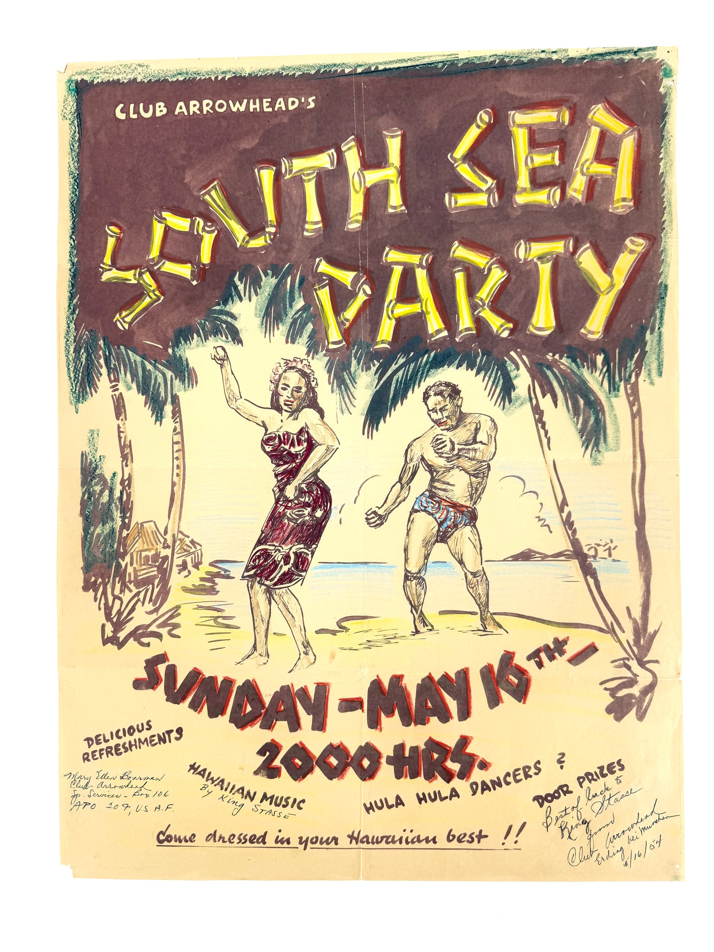 Poster, US Air Force Base München Erding. Hawai-Party