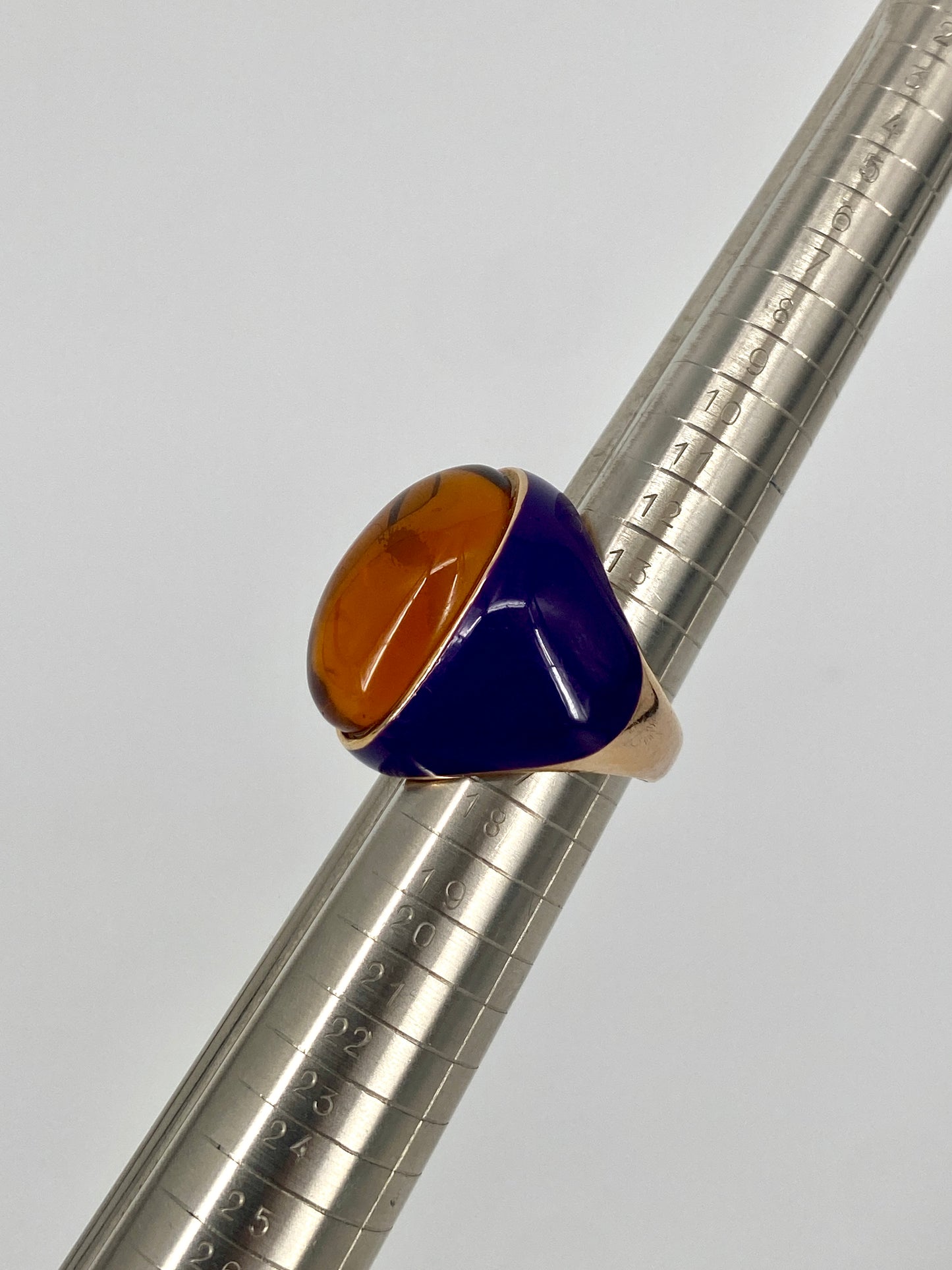 Statement Ring aus 925 Sterling Silber, vergoldet, emailliert mit gelbem Stein