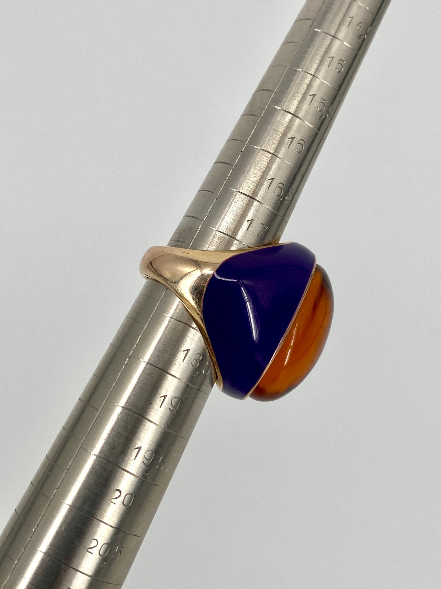 Statement Ring aus 925 Sterling Silber, vergoldet, emailliert mit gelbem Stein