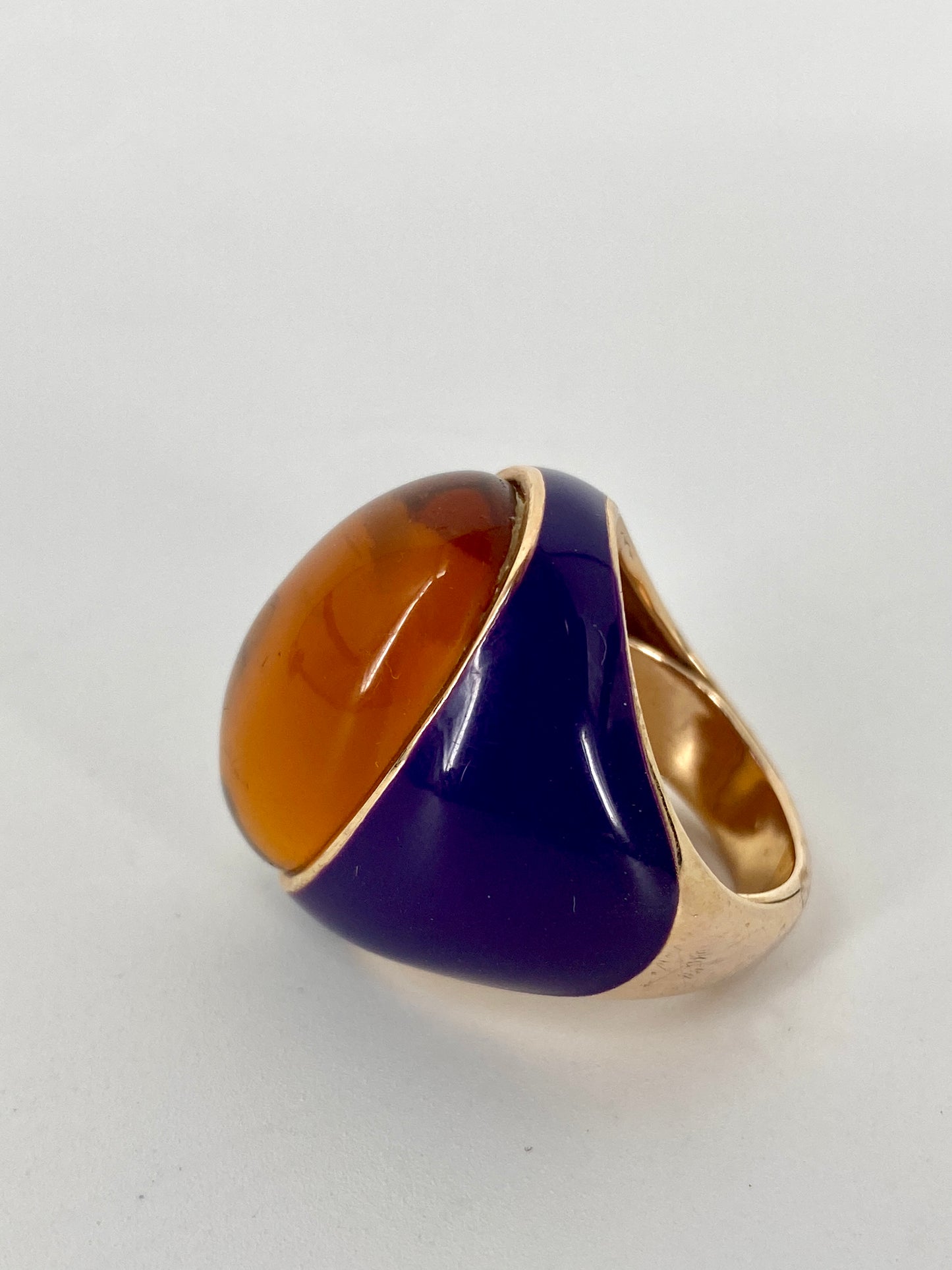 Statement Ring aus 925 Sterling Silber, vergoldet, emailliert mit gelbem Stein