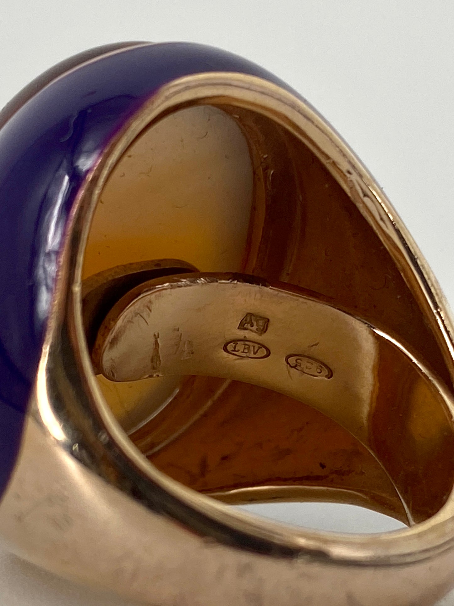 Statement Ring aus 925 Sterling Silber, vergoldet, emailliert mit gelbem Stein