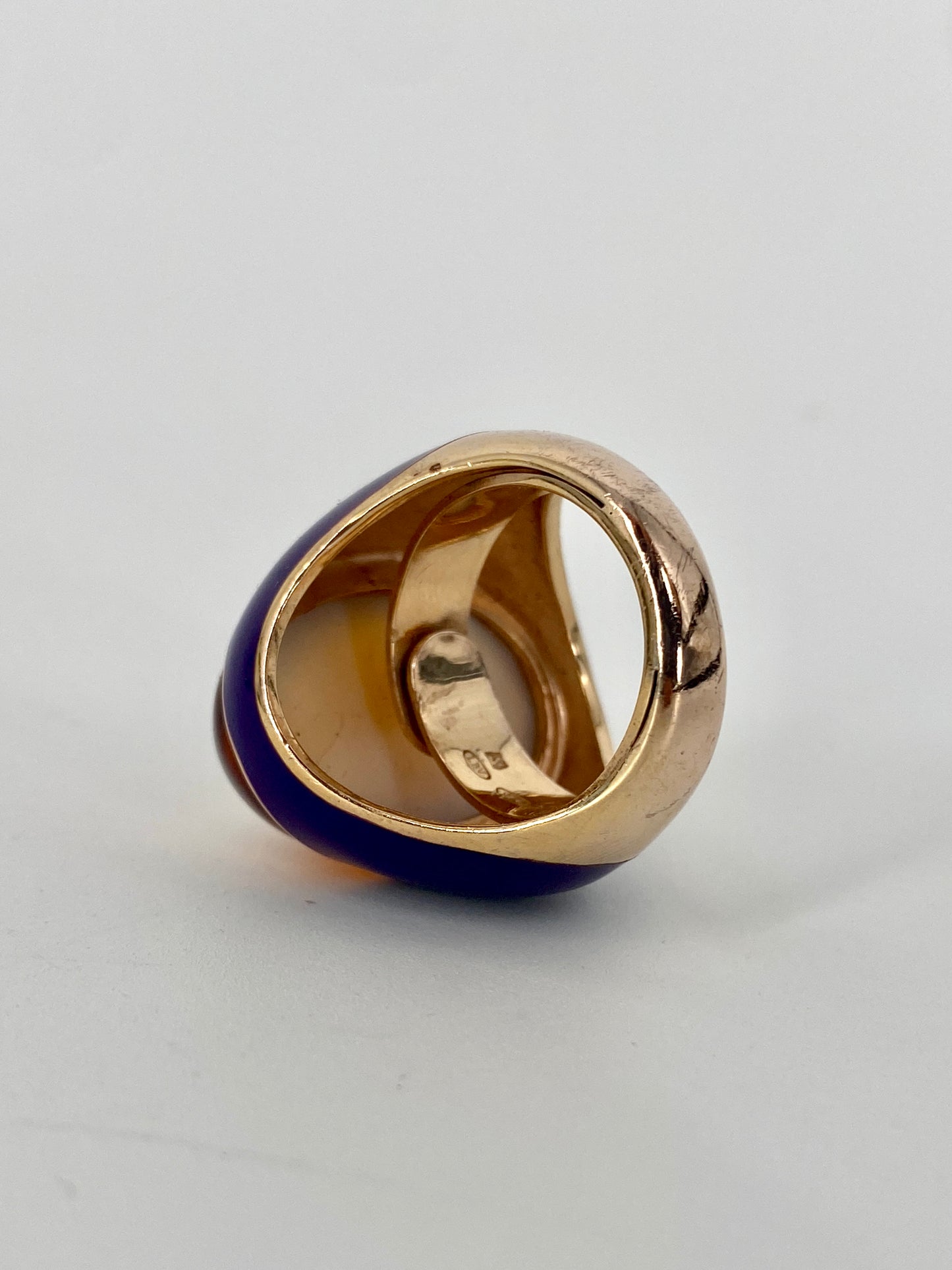 Statement Ring aus 925 Sterling Silber, vergoldet, emailliert mit gelbem Stein