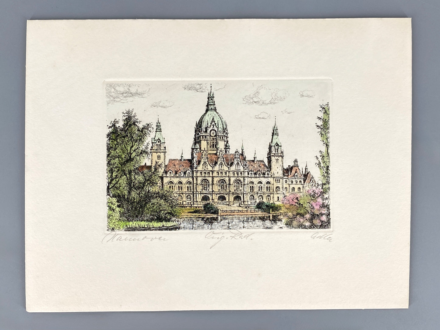 Vier handsignierte und kolorierte Radierungen "Hannover" von Richard Adler (1907–1977)