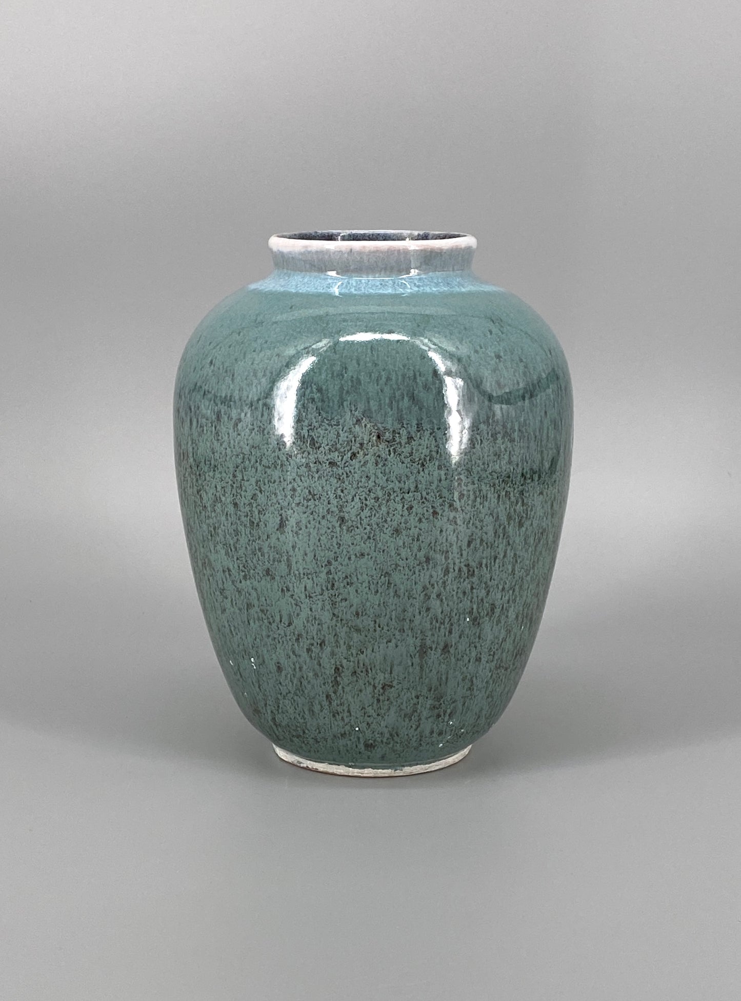 Keramik Vase in Türkis mit Sprenkel, 70er