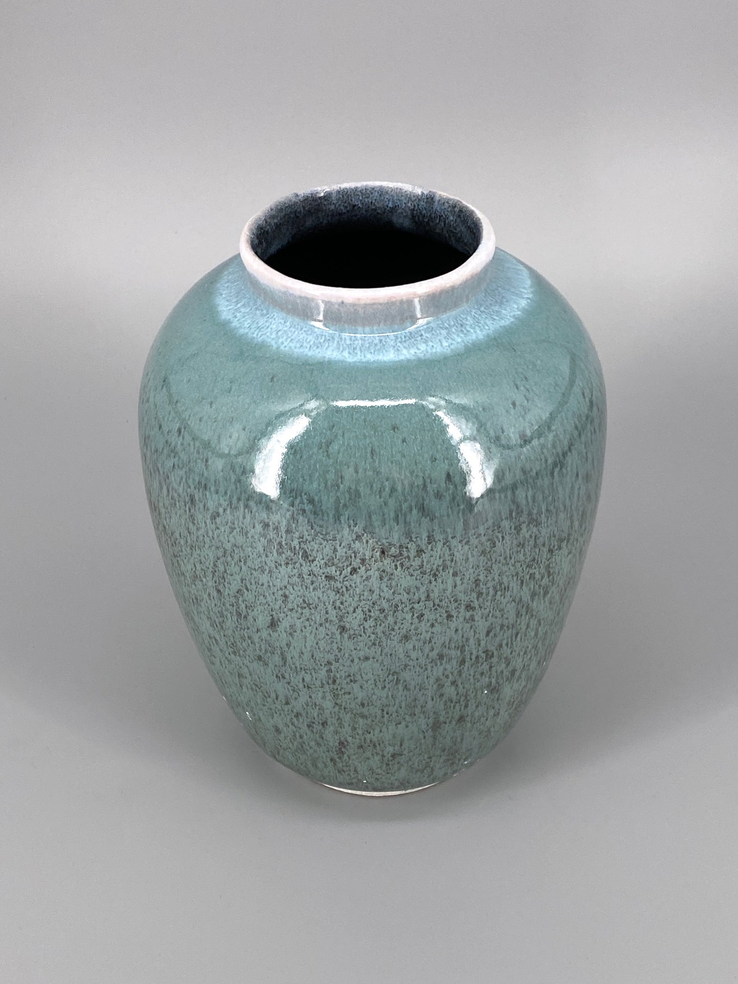 Keramik Vase in Türkis mit Sprenkel, 70er