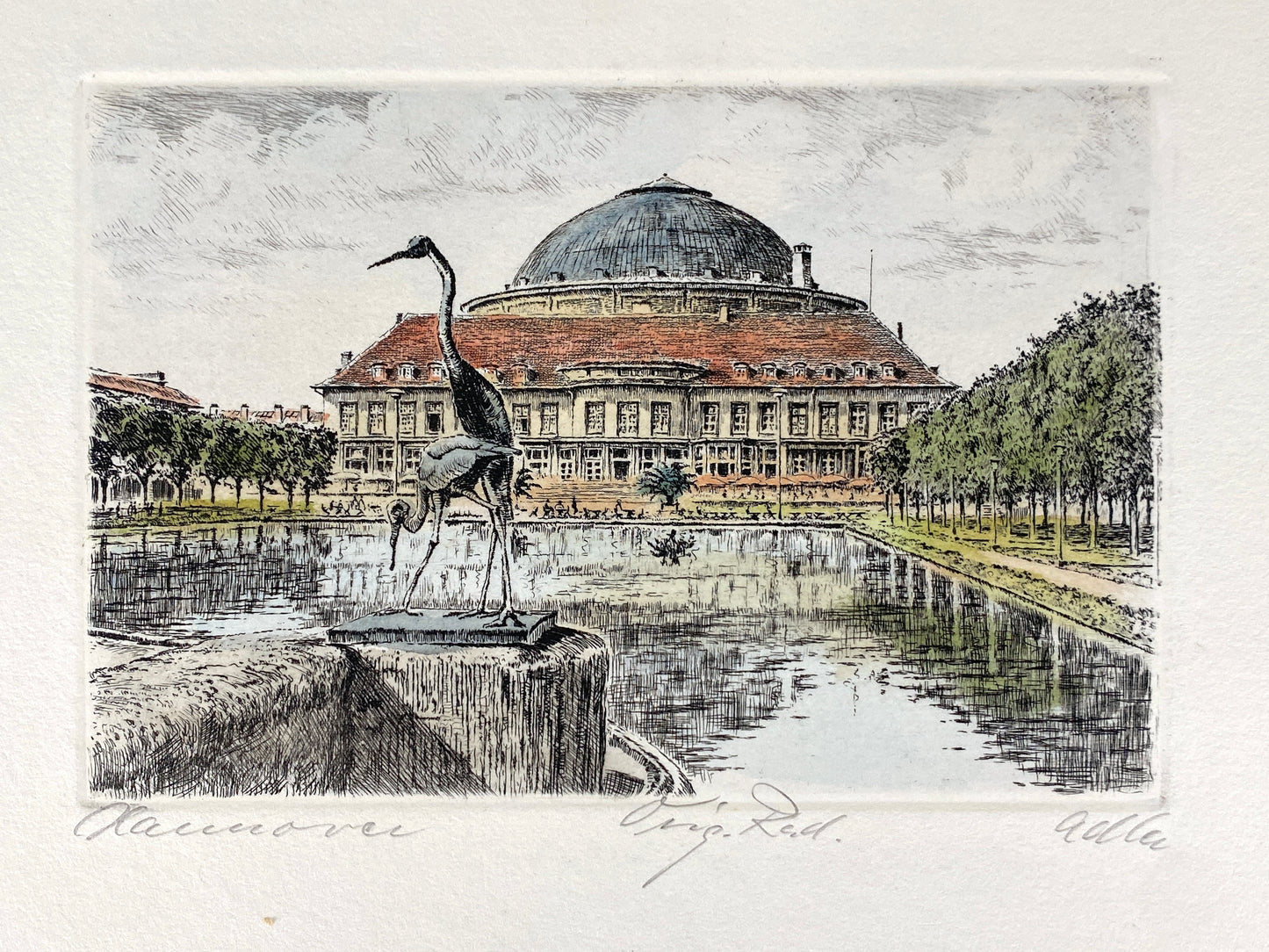 Vier handsignierte und kolorierte Radierungen "Hannover" von Richard Adler (1907–1977)