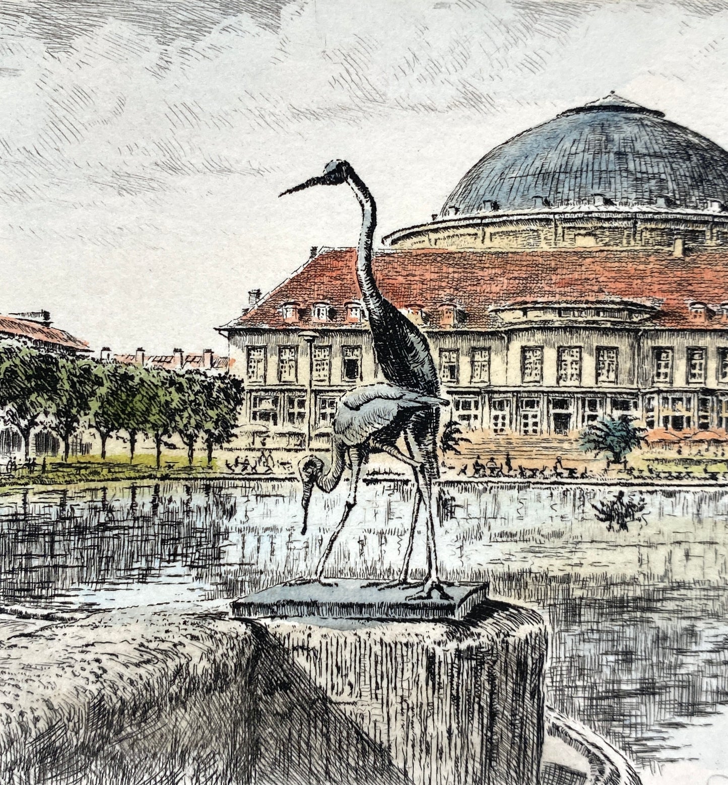 Vier handsignierte und kolorierte Radierungen "Hannover" von Richard Adler (1907–1977)