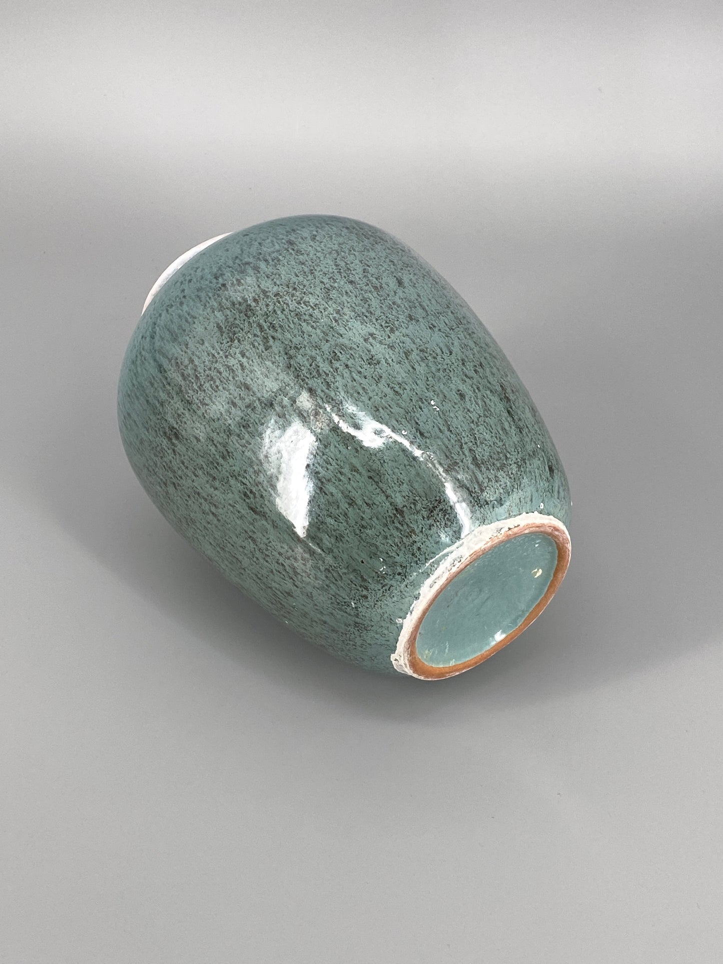 Keramik Vase in Türkis mit Sprenkel, 70er