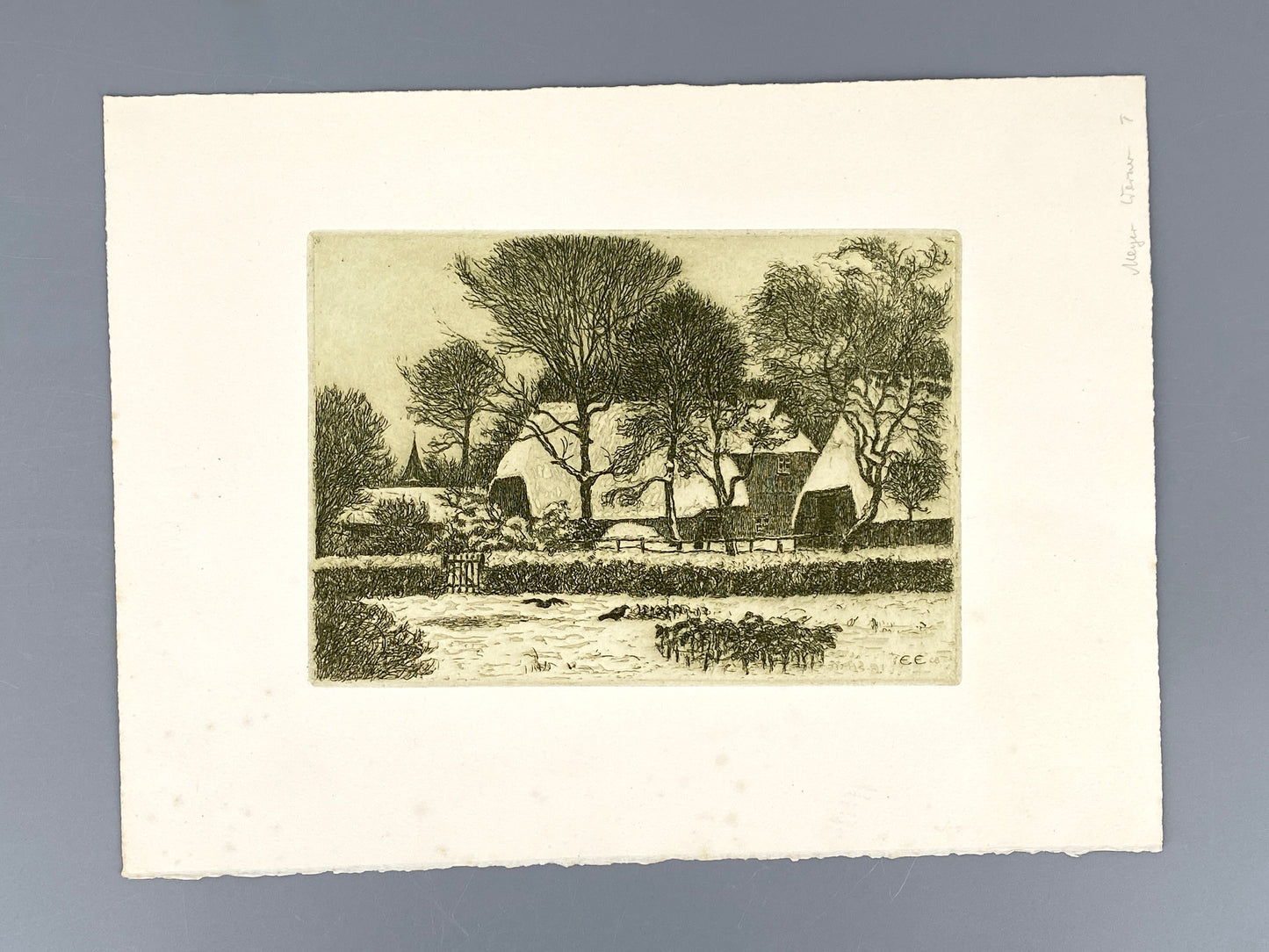 Radierung "Dorf im Schnee" mit Plattenton von Ernst Eitner (1867–1955), Druckplatte aus dem Jahr 1908, Edition der Griffelkunst-Vereinigung, Hamburg 1968