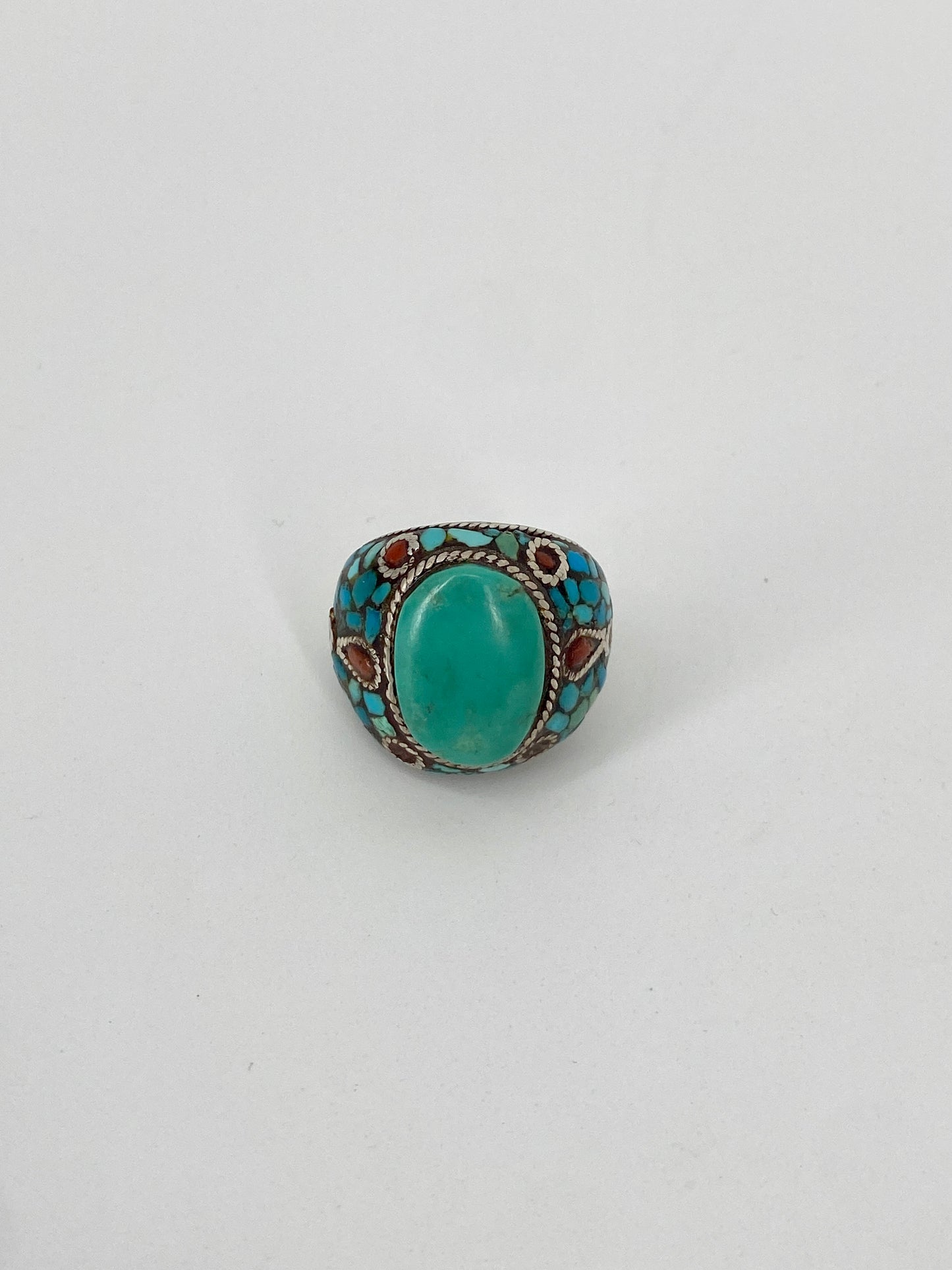 Statement Ring aus 925 Sterling Silber aus Tibet mit Türkis