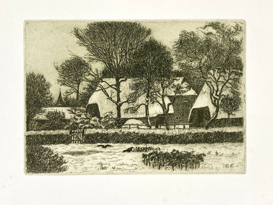 Radierung "Dorf im Schnee" mit Plattenton von Ernst Eitner (1867–1955), Druckplatte aus dem Jahr 1908, Edition der Griffelkunst-Vereinigung, Hamburg 1968