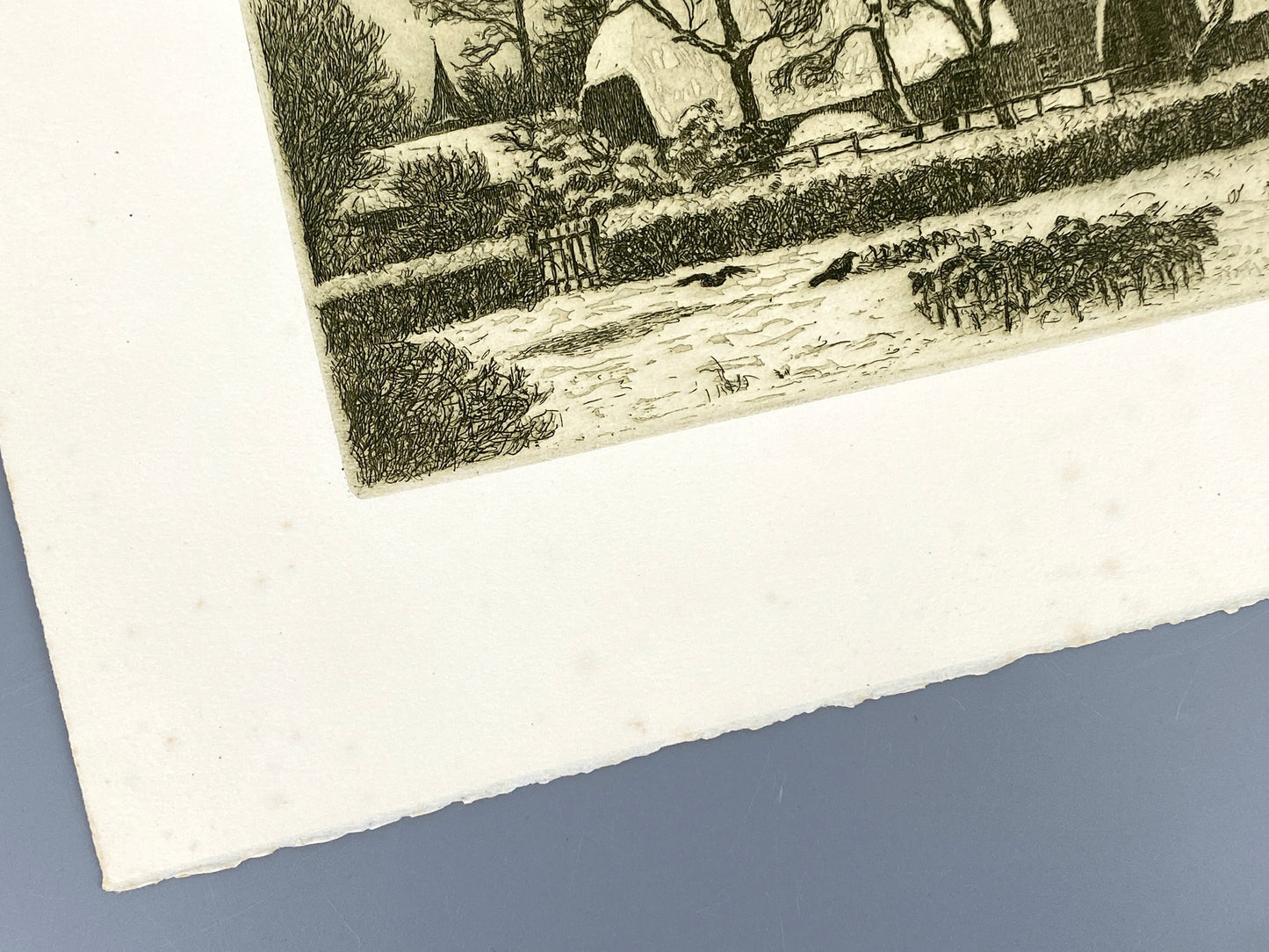 Radierung "Dorf im Schnee" mit Plattenton von Ernst Eitner (1867–1955), Druckplatte aus dem Jahr 1908, Edition der Griffelkunst-Vereinigung, Hamburg 1968