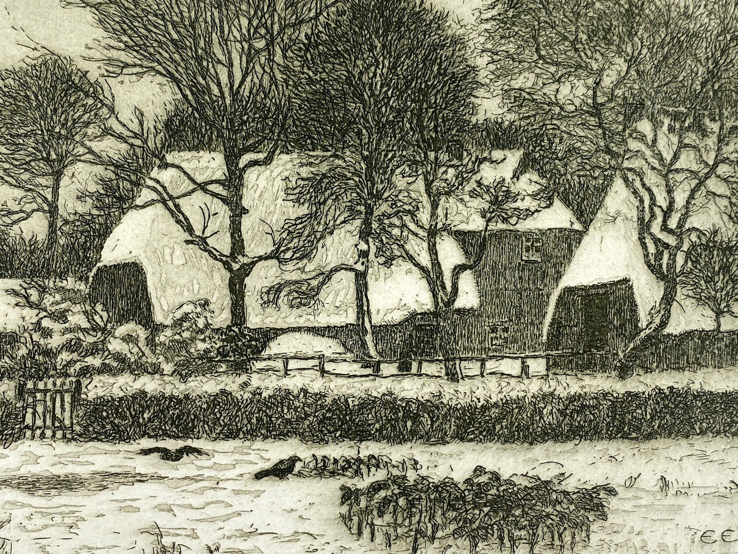 Radierung "Dorf im Schnee" mit Plattenton von Ernst Eitner (1867–1955), Druckplatte aus dem Jahr 1908, Edition der Griffelkunst-Vereinigung, Hamburg 1968