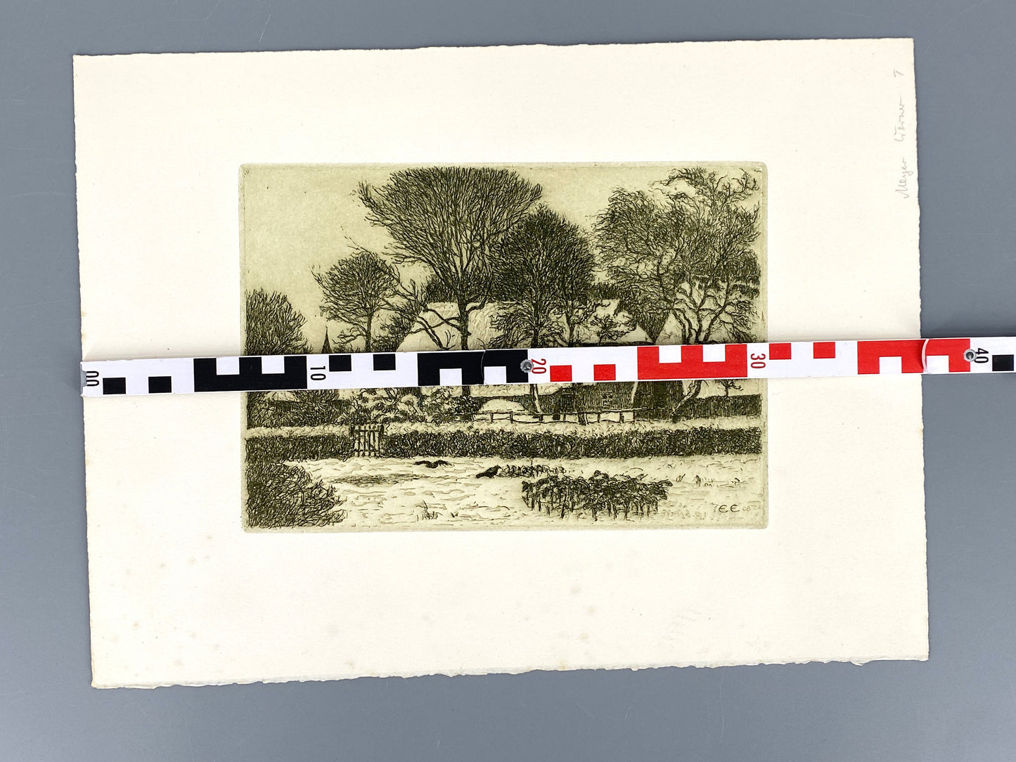 Radierung "Dorf im Schnee" mit Plattenton von Ernst Eitner (1867–1955), Druckplatte aus dem Jahr 1908, Edition der Griffelkunst-Vereinigung, Hamburg 1968