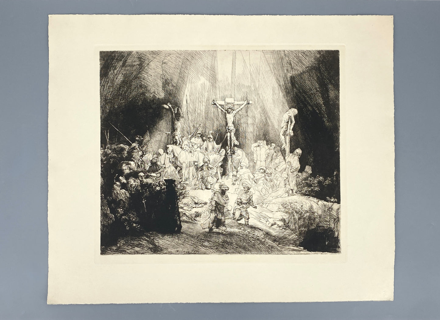 Kupferstich "Die drei Kreuze" von Rembrandt van Rijn (1653), Faksimile der Bundesdruckerei Berlin