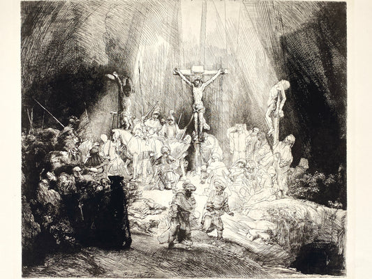 Kupferstich "Die drei Kreuze" von Rembrandt van Rijn (1653), Faksimile der Bundesdruckerei Berlin