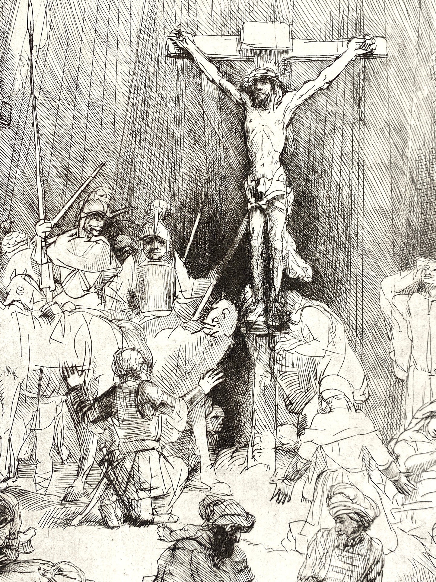 Kupferstich "Die drei Kreuze" von Rembrandt van Rijn (1653), Faksimile der Bundesdruckerei Berlin