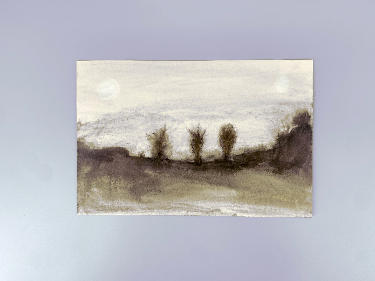 Kohle-Landschaft. Kleines Gemälde mit Prägung