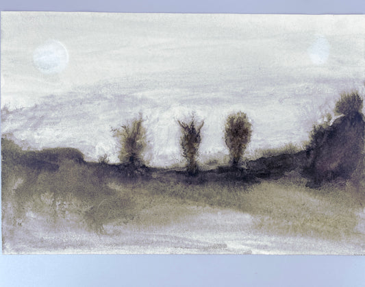 Kohle-Landschaft. Kleines Gemälde mit Prägung
