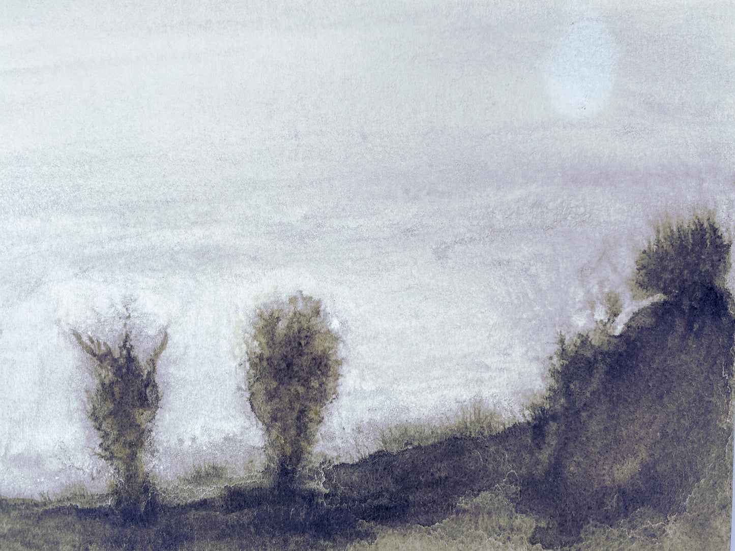 Kohle-Landschaft. Kleines Gemälde mit Prägung