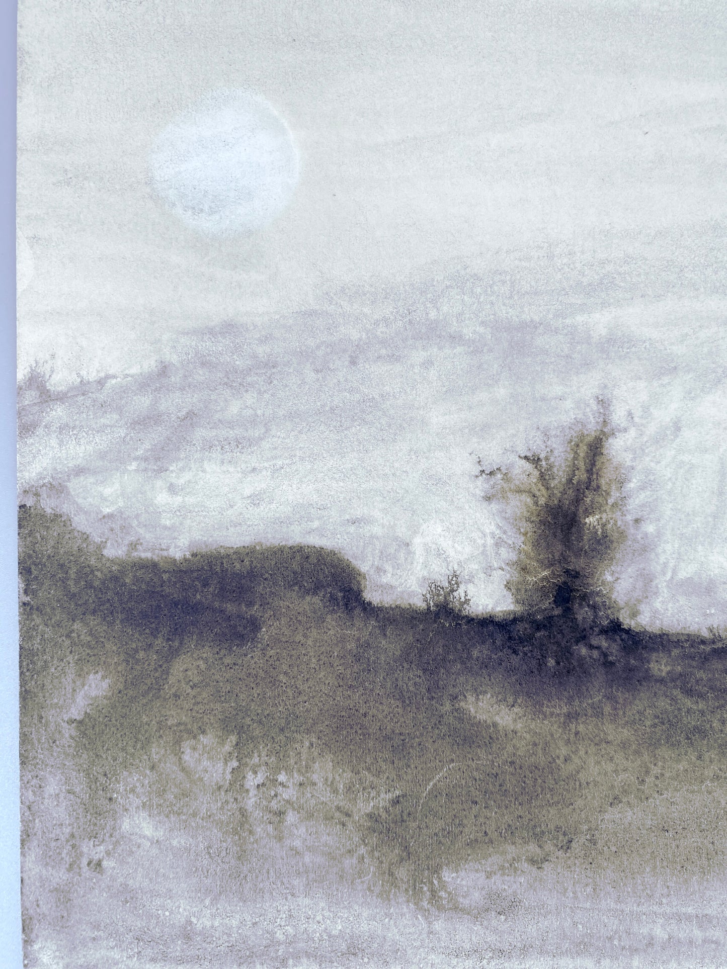 Kohle-Landschaft. Kleines Gemälde mit Prägung