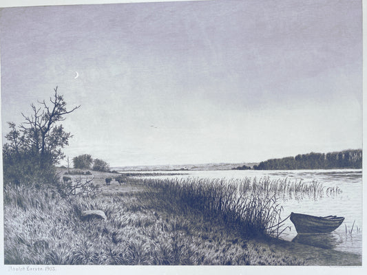 Auenlandschaft - Grafik, Adolph Larsen