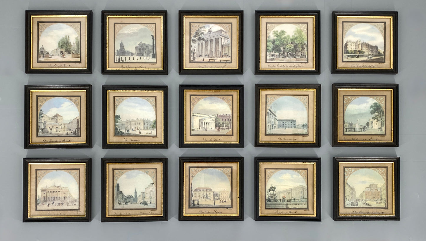 18 Stk. Farboffset-Bilder nach den Gemälden von Eduard Gaertner, Ansichten von Berlin aus der Biedermeierzeit