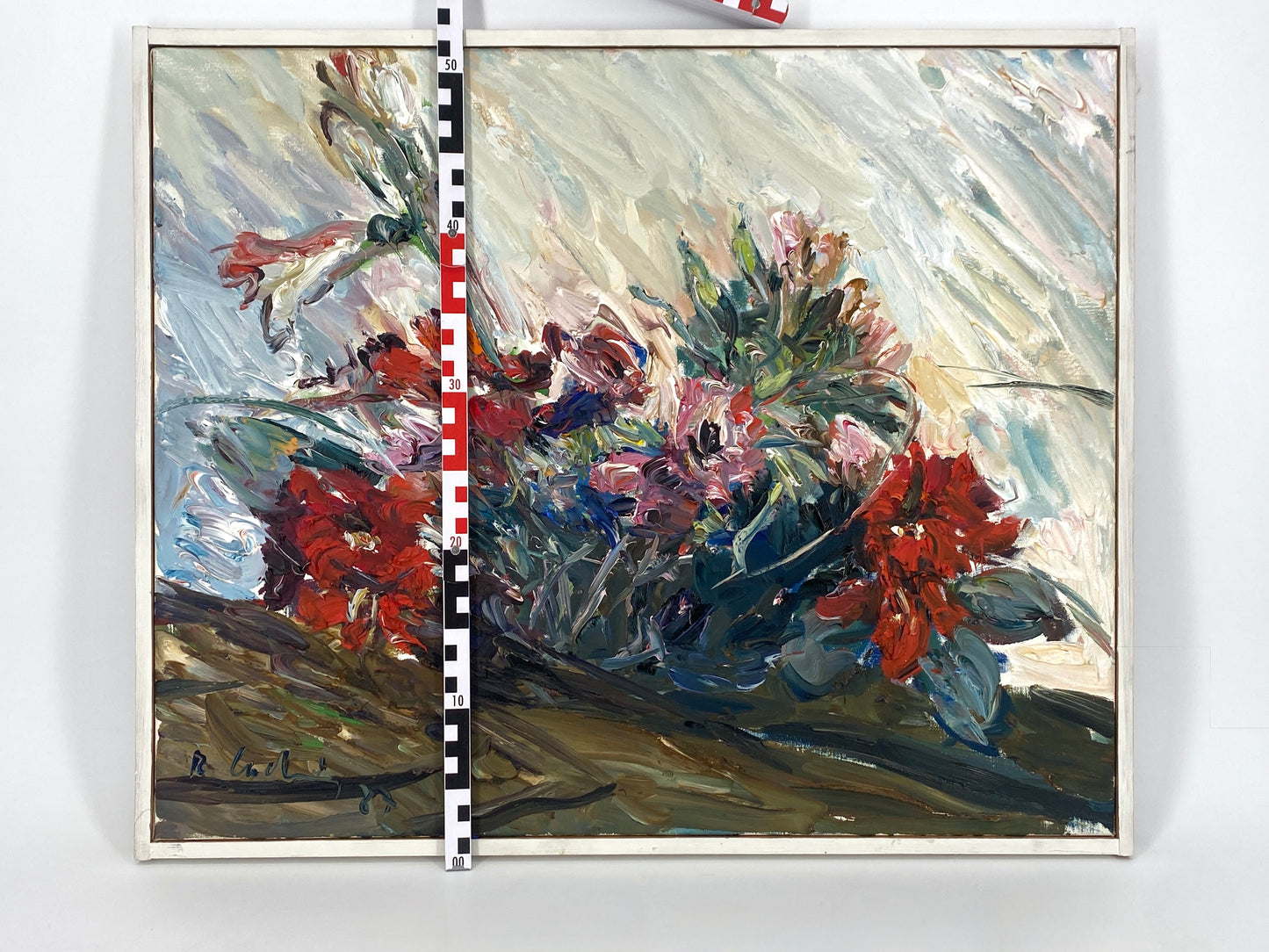 Ölgemälde "Amaryllen und Tulpen und Lilien" von Roland Ladwig auf Leinwand, 1987