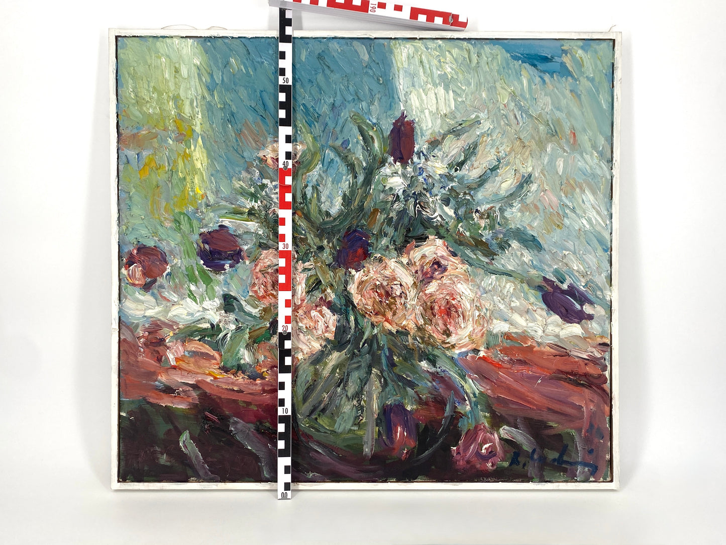 Ölgemälde "Blumenstrauß in Glasvase" von Roland Ladwig auf Leinwand, 1980-1991